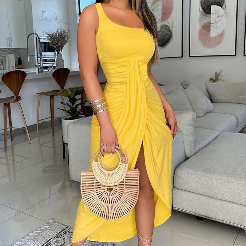 Robe midi drapée pour femme avec motif croisé de style bandeau - Camila