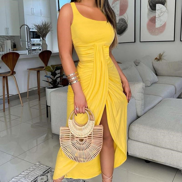 Robe midi drapée pour femme avec motif croisé de style bandeau - Camila