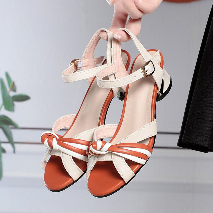 Sandales à petit talon pour femme en faux cuir tressé au style élégant - Noémie