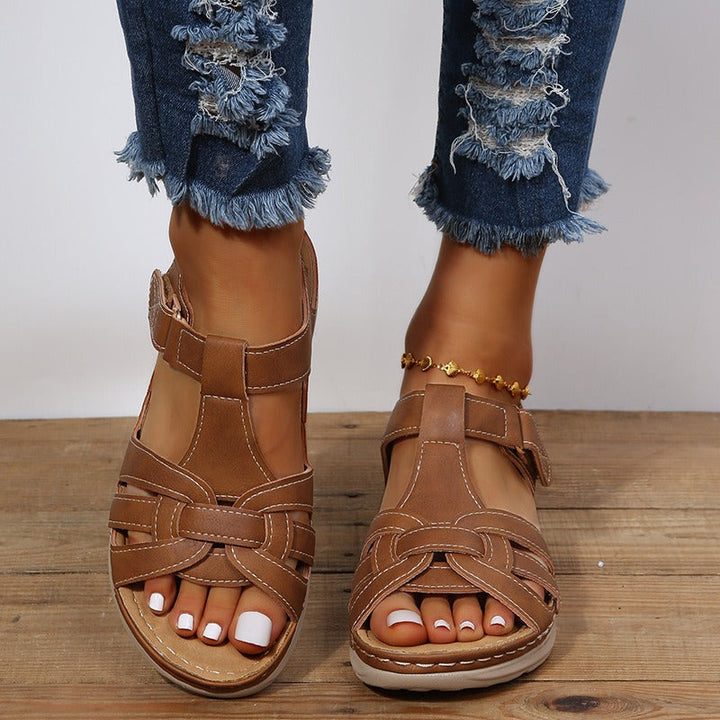 Sandales plates orthopédiques en cuir synthétique pour femmes - Celina