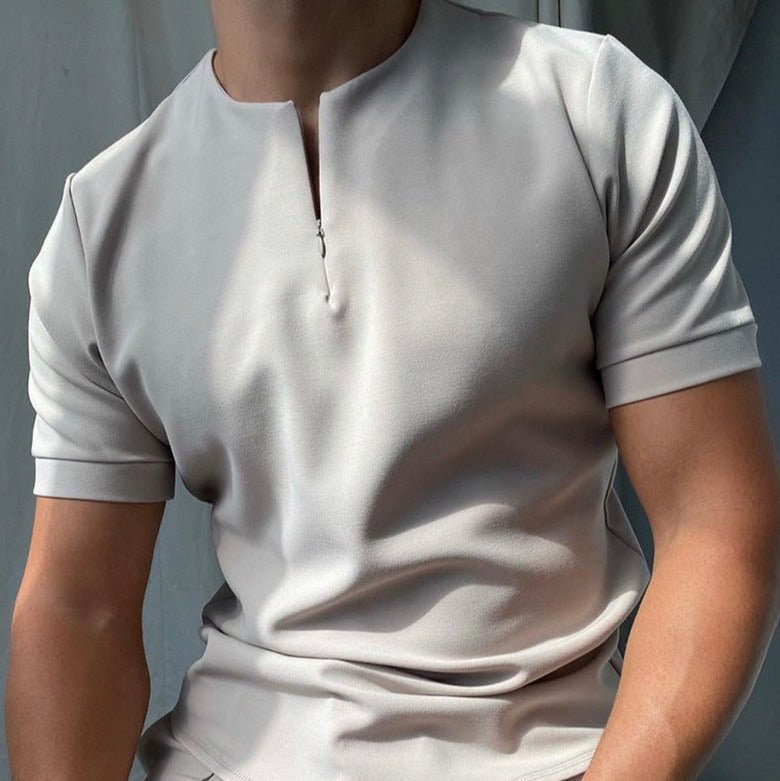 T-shirt zippé à manches courtes et col ras du cou pour hommes - Elliot