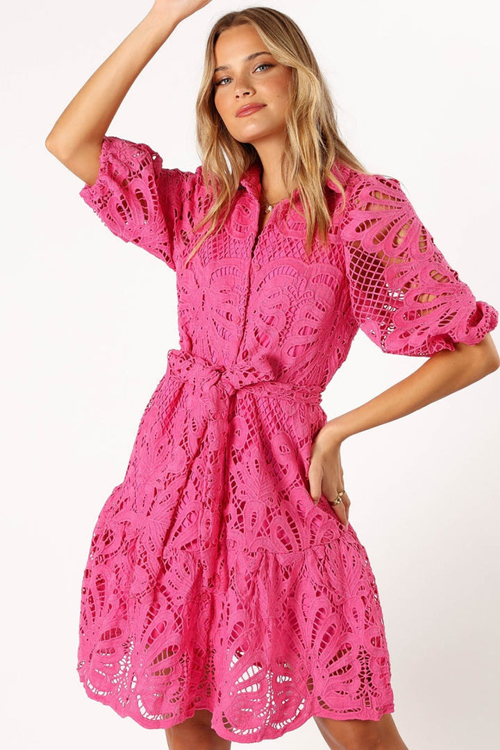 Robe femme dentelle florale manche ballon style romantique - Yanet
