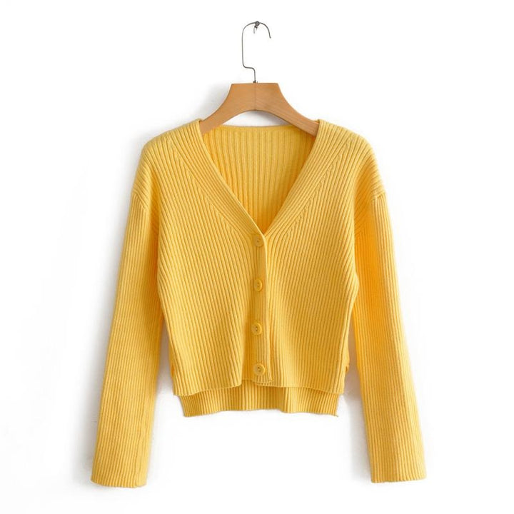Cardigan côtelé femme coupe courte col en V - Marimar