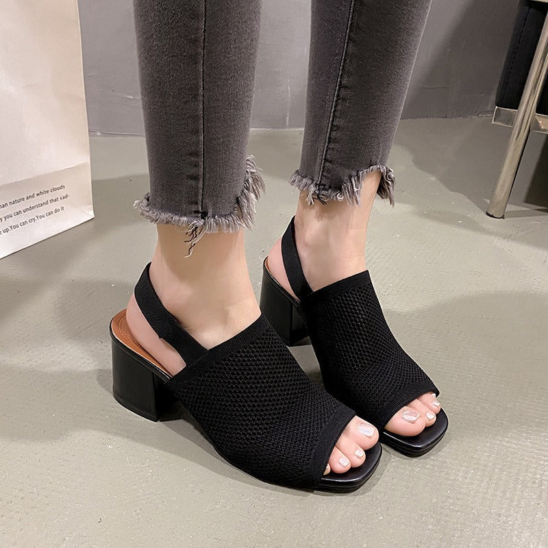 Sandales à talons larges en tissu respirant pour femmes - Danitza