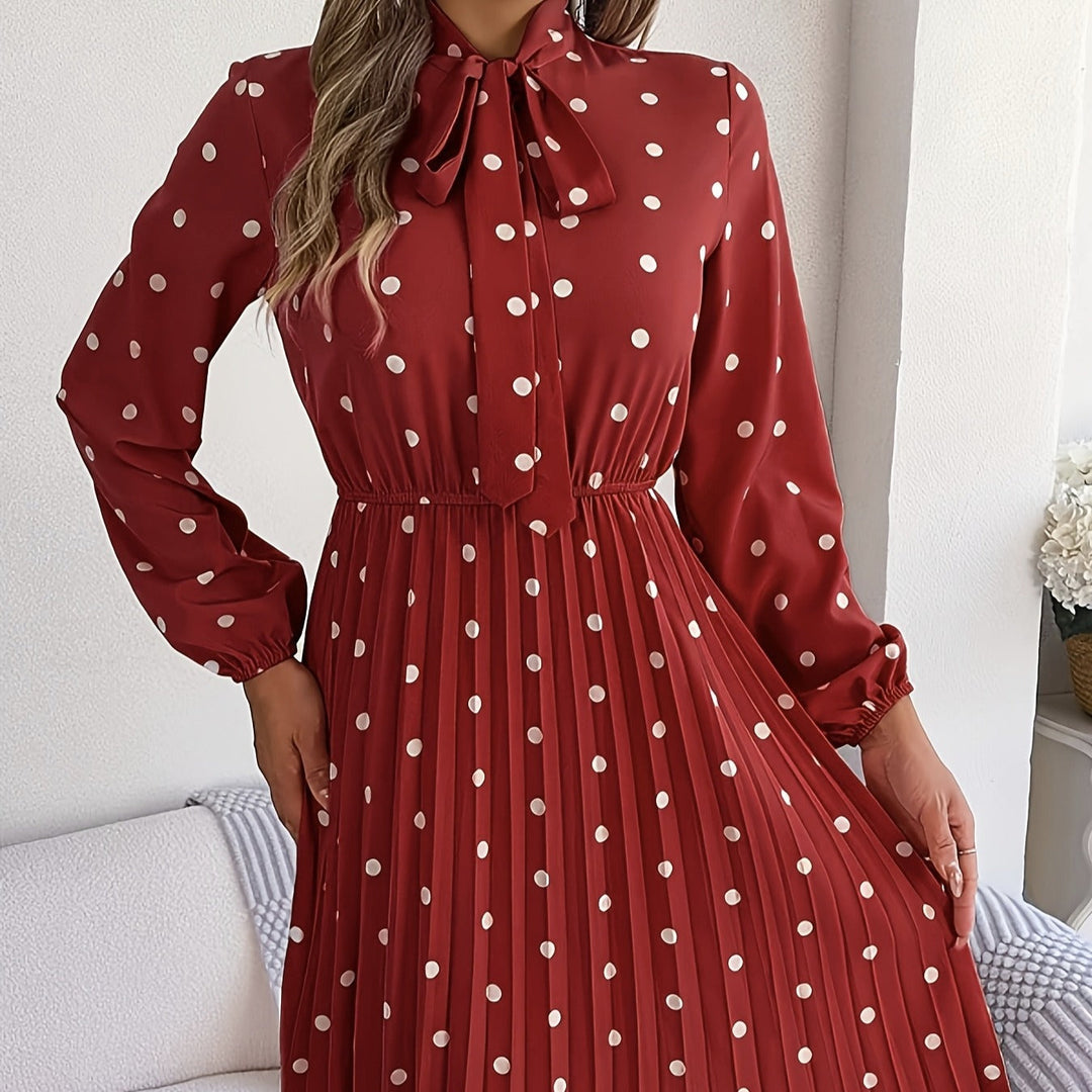 Robe midi en satin pour femme avec plis à pois - Cécile