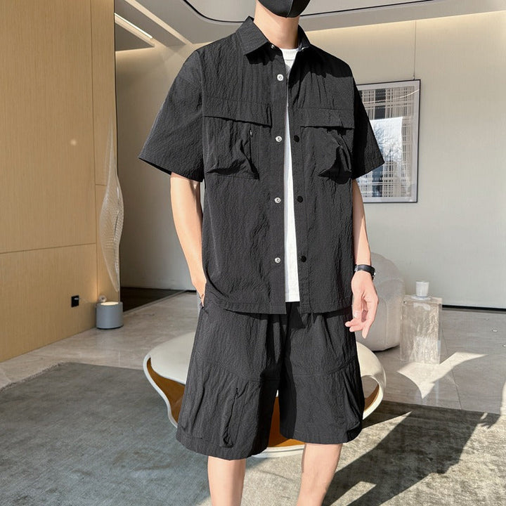 Ensemble d'été pour hommes, poches utilitaires, style décontracté - Kenji