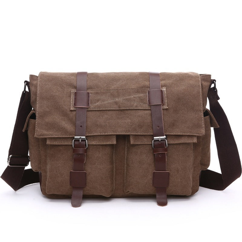 Sac à bandoulière en toile pour homme avec bretelles en cuir de style vintage - Sébastien