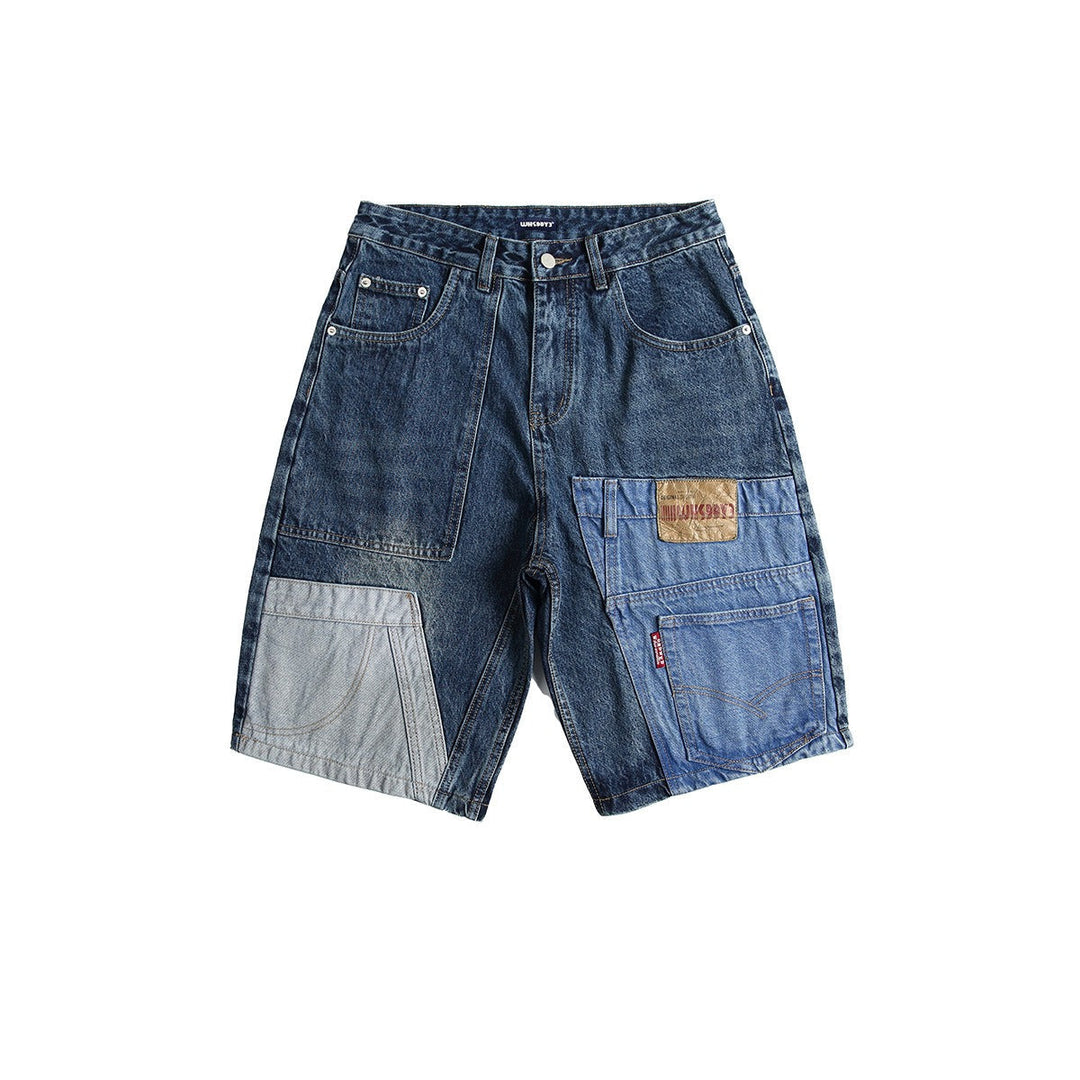 Bermuda en denim patchwork pour hommes - Urban Edge