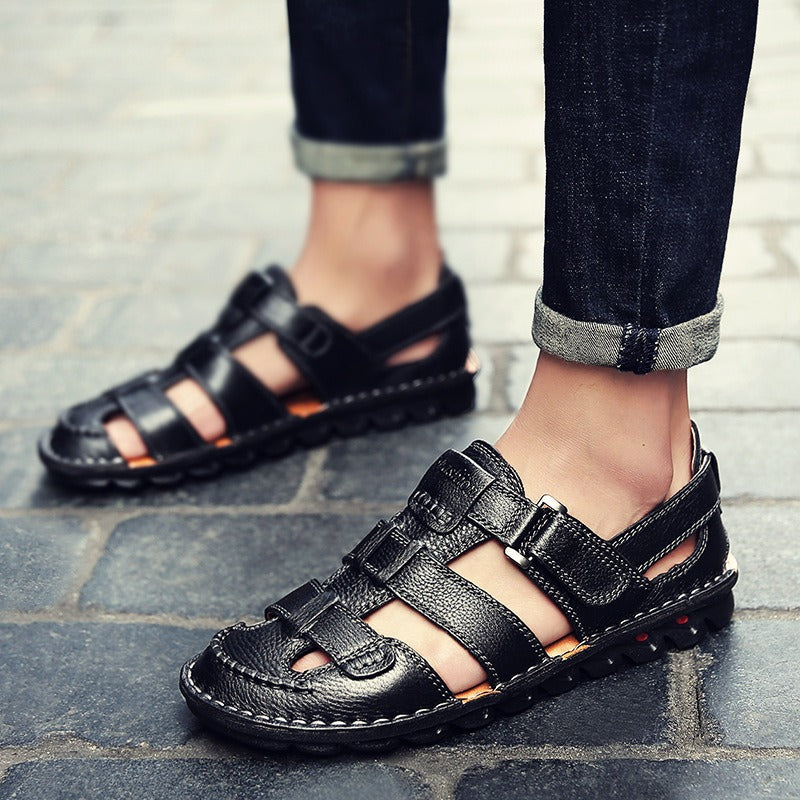 Sandales orthopédiques fermées pour hommes en cuir synthétique avec semelle sportive antidérapante - Brumak