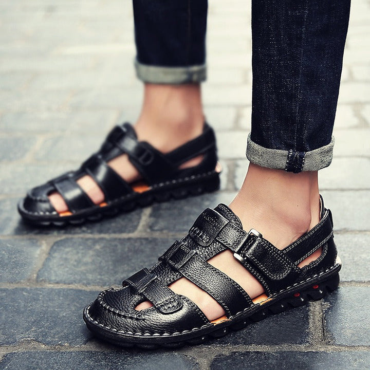 Sandales orthopédiques fermées pour hommes en cuir synthétique avec semelle sportive antidérapante - Brumak