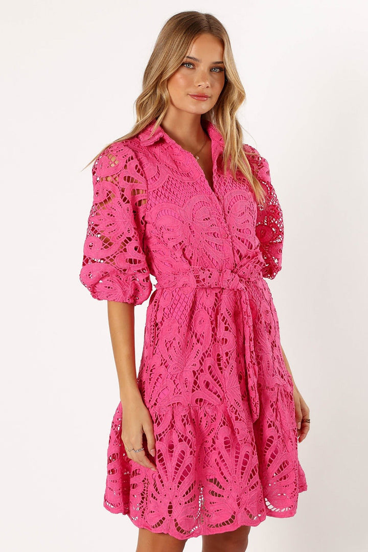 Robe femme dentelle florale manche ballon style romantique - Yanet