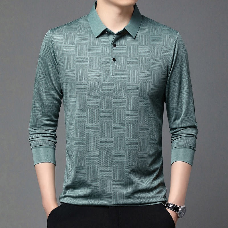 Polo en maille texturée géométrique à manches longues pour hommes - Hugo