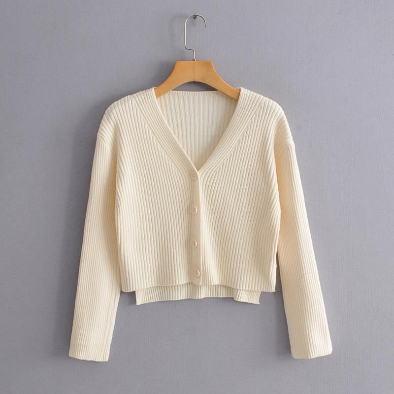 Cardigan côtelé femme coupe courte col en V - Marimar