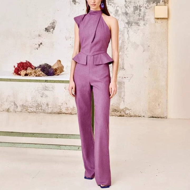 Combinaison sans manches à péplum pour femme col roulé lilas - Oriane