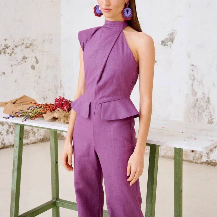 Combinaison sans manches à péplum pour femme col roulé lilas - Oriane