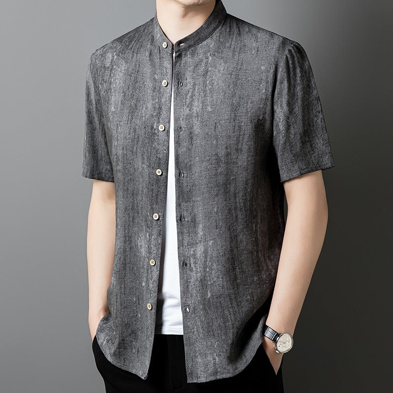 Chemise homme en lin respirant, col mao - Agustin