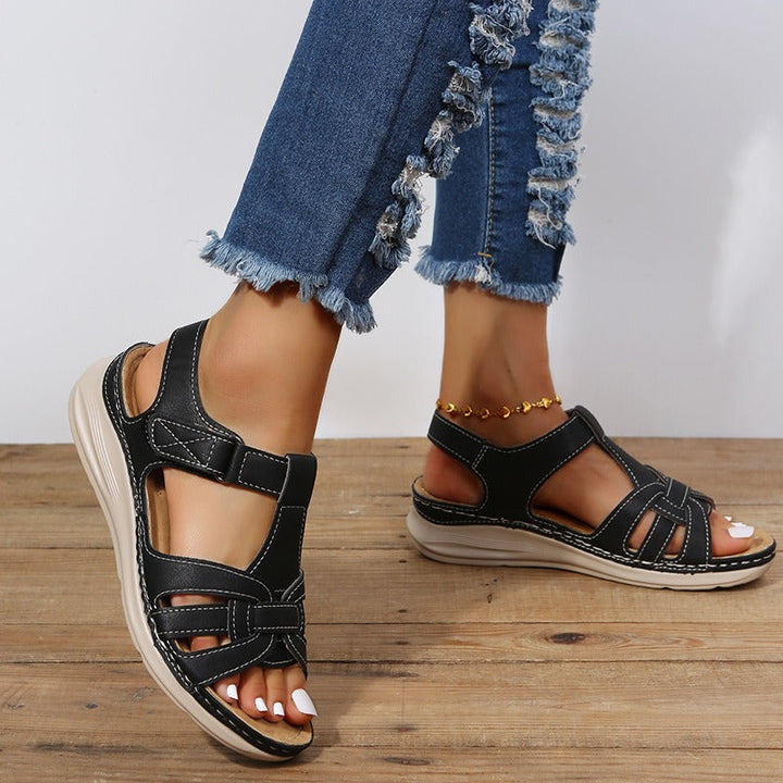 Sandales plates orthopédiques en cuir synthétique pour femmes - Celina