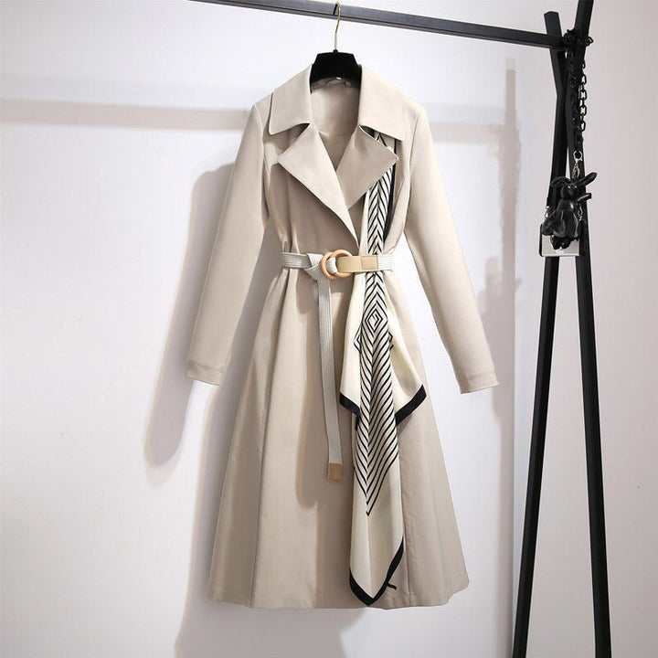 Manteau long pour femme, coupe classique avec ceinture et écharpe décorative - Sarah