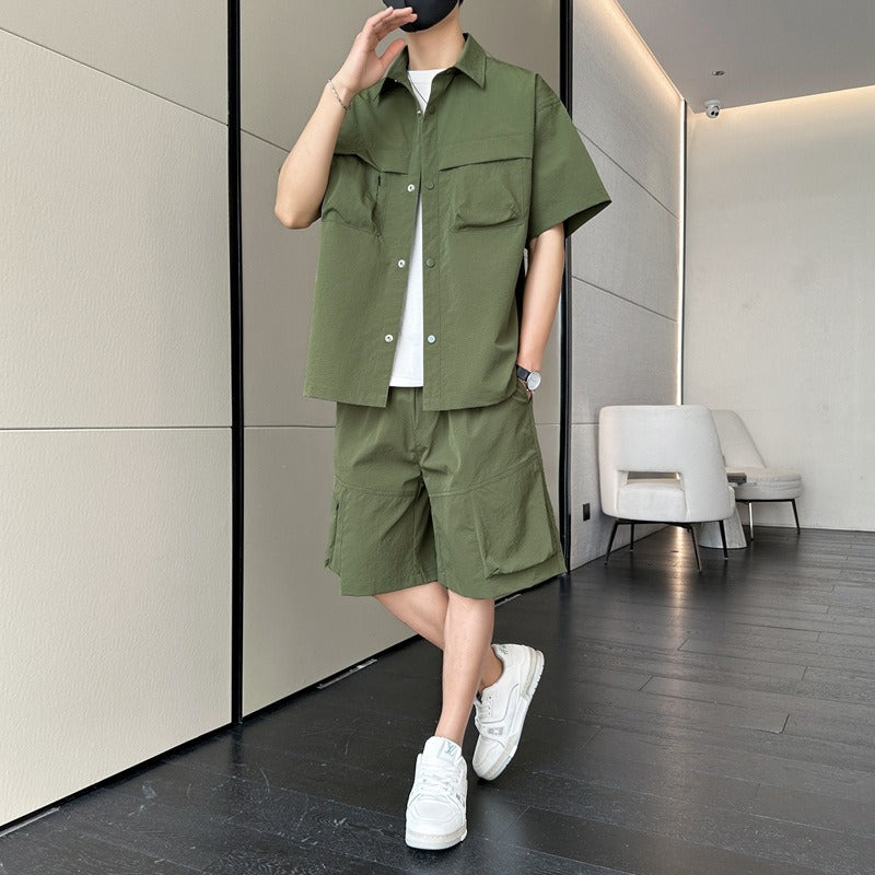 Ensemble d'été pour hommes, poches utilitaires, style décontracté - Kenji
