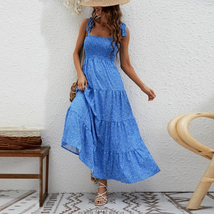Robe longue pour femme avec bretelles nouées en nid d'abeille - Estrella