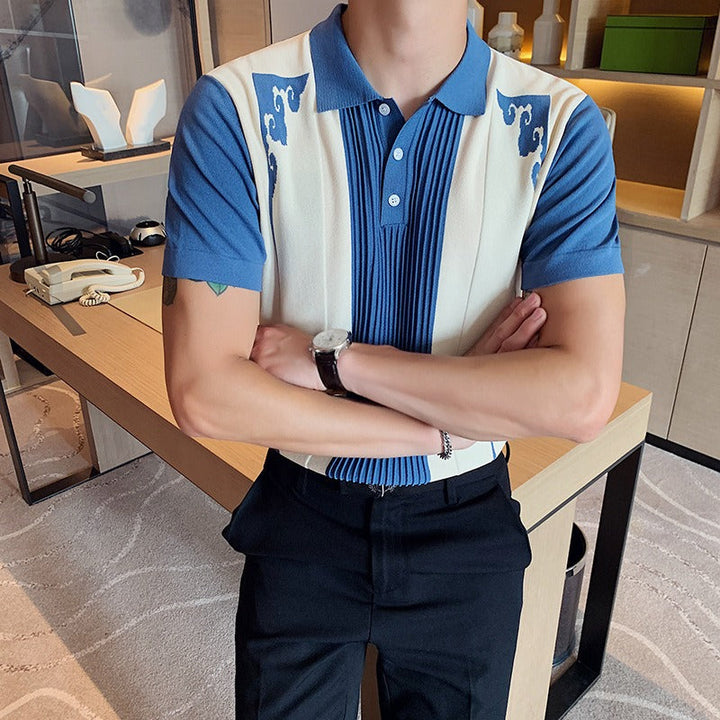 Polo à manches courtes pour hommes avec broderie rétro - Nael