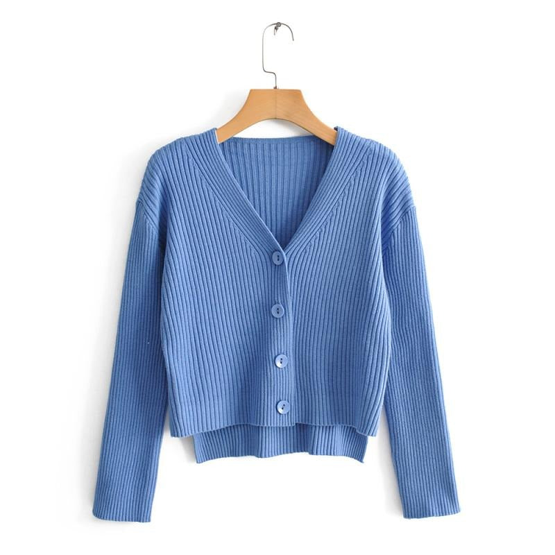 Cardigan côtelé femme coupe courte col en V - Marimar