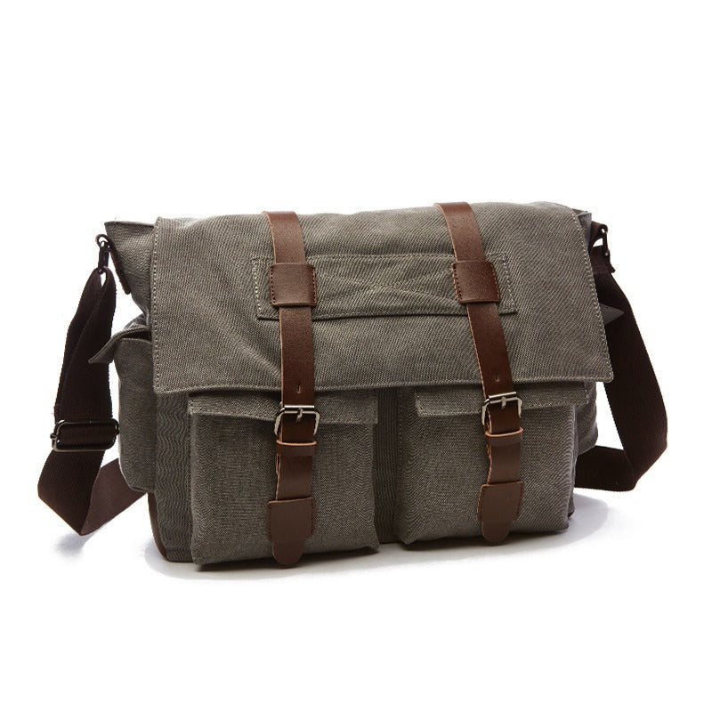 Sac à bandoulière en toile pour homme avec bretelles en cuir de style vintage - Sébastien