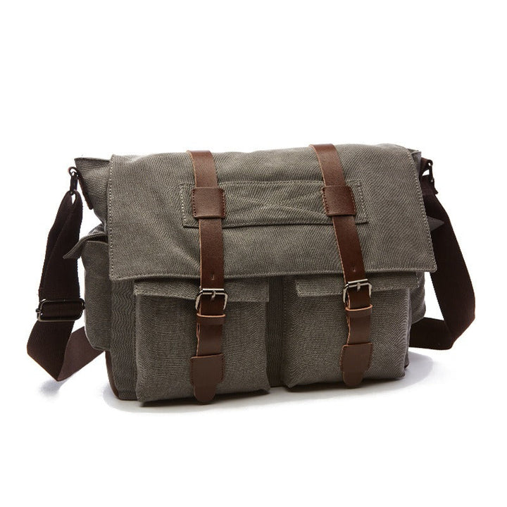 Sac à bandoulière en toile pour homme avec bretelles en cuir de style vintage - Sébastien