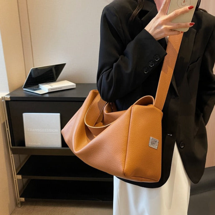 Sac fourre-tout de grande capacité en cuir synthétique de style décontracté pour femme - Andrea