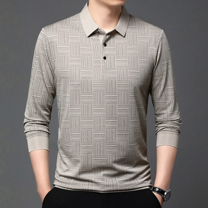 Polo en maille texturée géométrique à manches longues pour hommes - Hugo