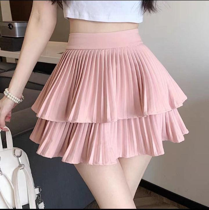 Minijupe en mousseline de soie plissée superposée à coupe évasée pour femme - Maëlle