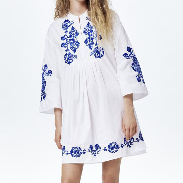 Robe courte en coton brodé pour femme, style ethnique, coupe ample - Irati