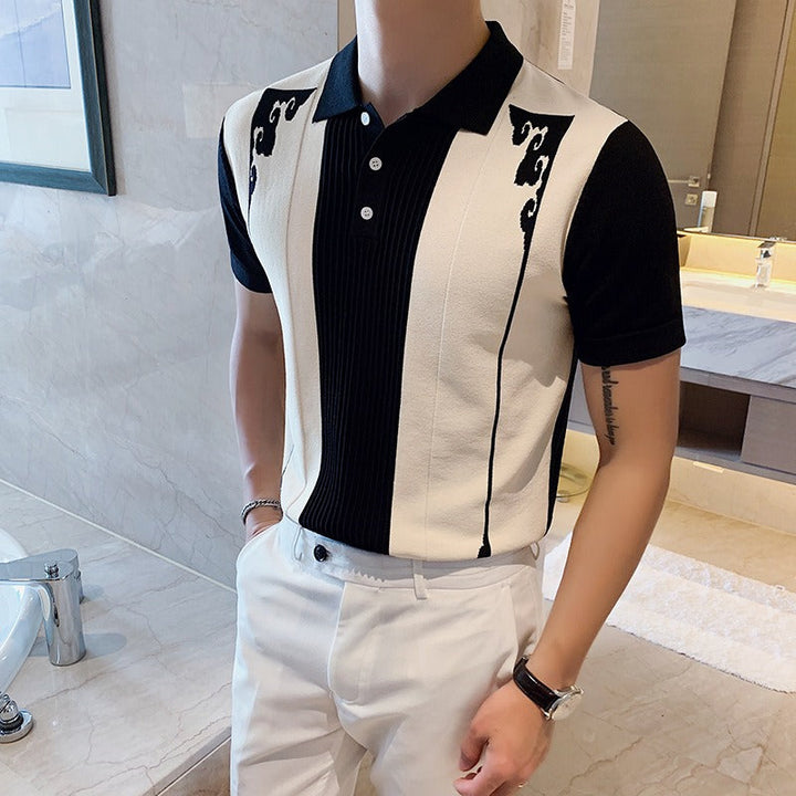 Polo à manches courtes pour hommes avec broderie rétro - Nael
