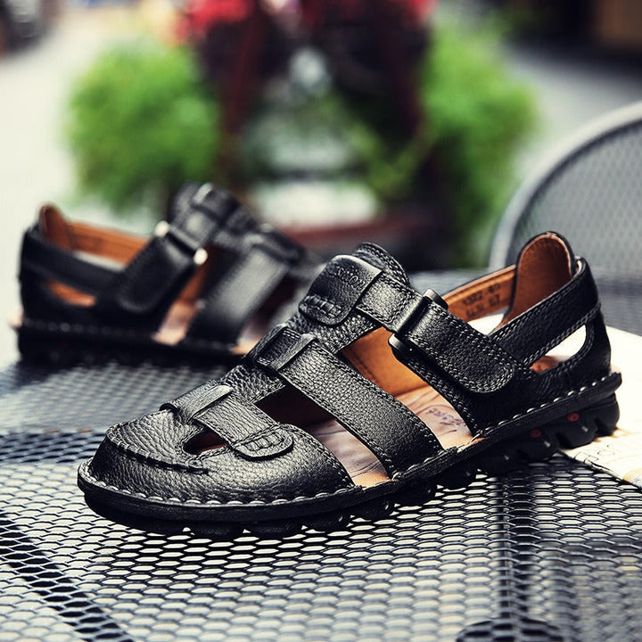 Sandales orthopédiques fermées pour hommes en cuir synthétique avec semelle sportive antidérapante - Brumak