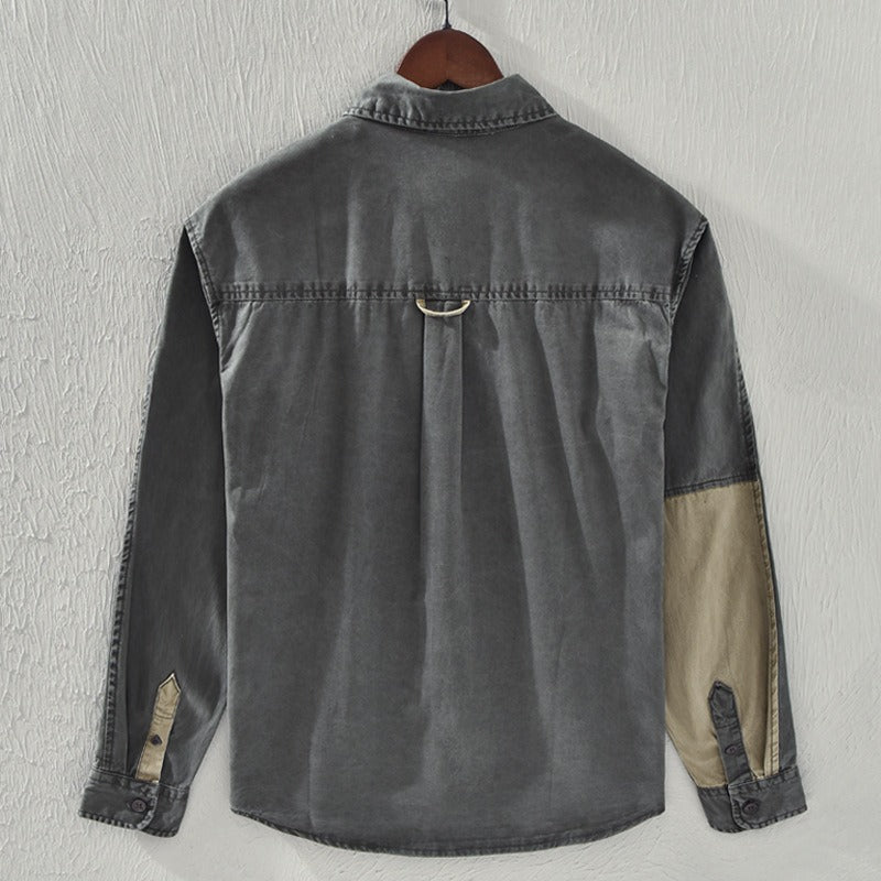 Surchemise décontractée à poches en coton bicolore pour hommes - Yaren