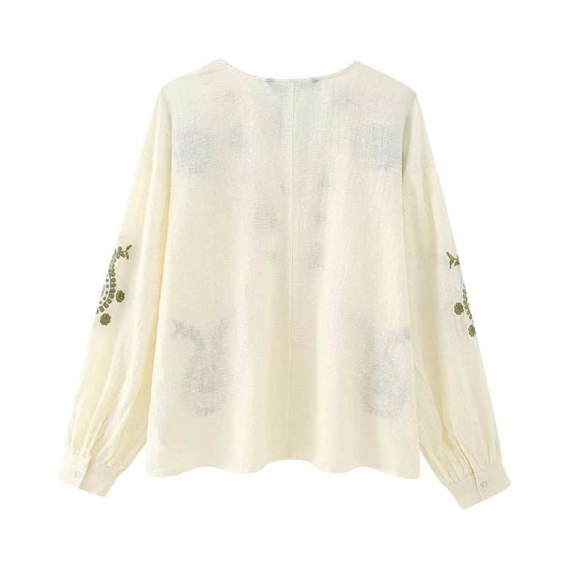 Chemisier en coton brodé à encolure en V pour femme - Maialen