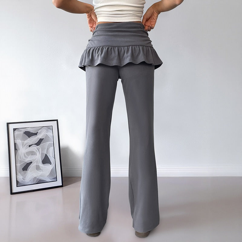 Pantalon évasé à volants en coton pour femme - Solène