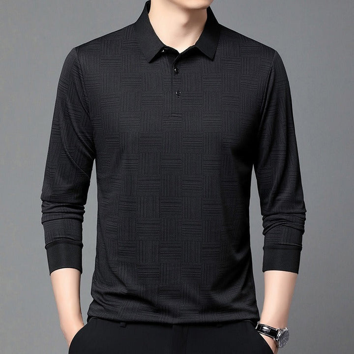 Polo en maille texturée géométrique à manches longues pour hommes - Hugo