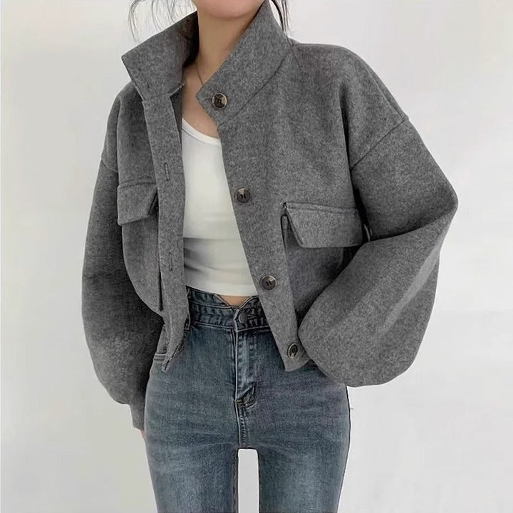 Veste courte en laine grise pour femme - Mauwi