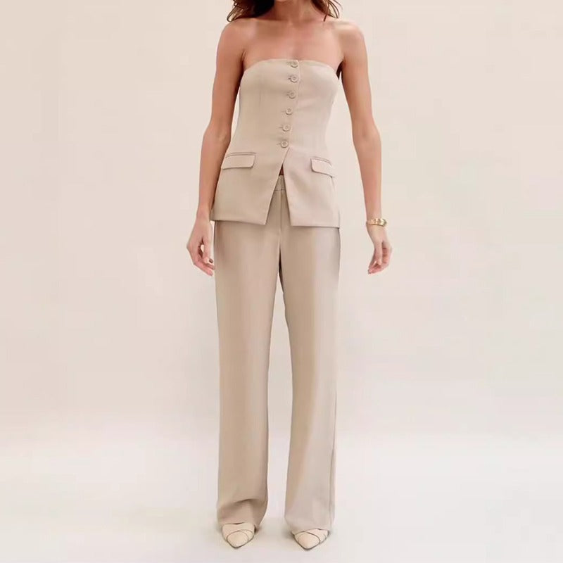 Ensemble femme élégant corset structuré avec pantalon droit - Leticia
