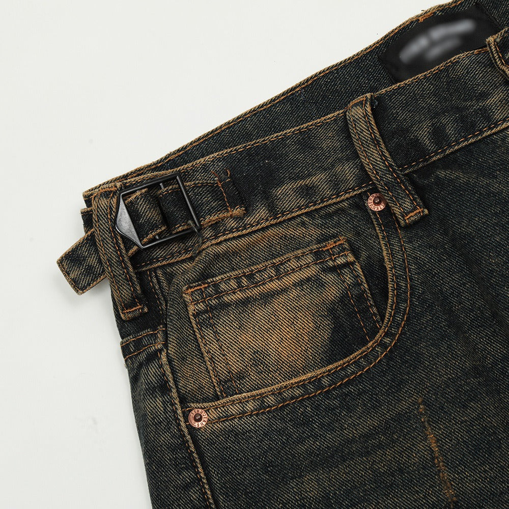 Jean homme en denim délavé à effet usé et coupe droite - Lennart