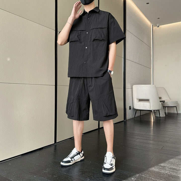 Ensemble d'été pour hommes, poches utilitaires, style décontracté - Kenji