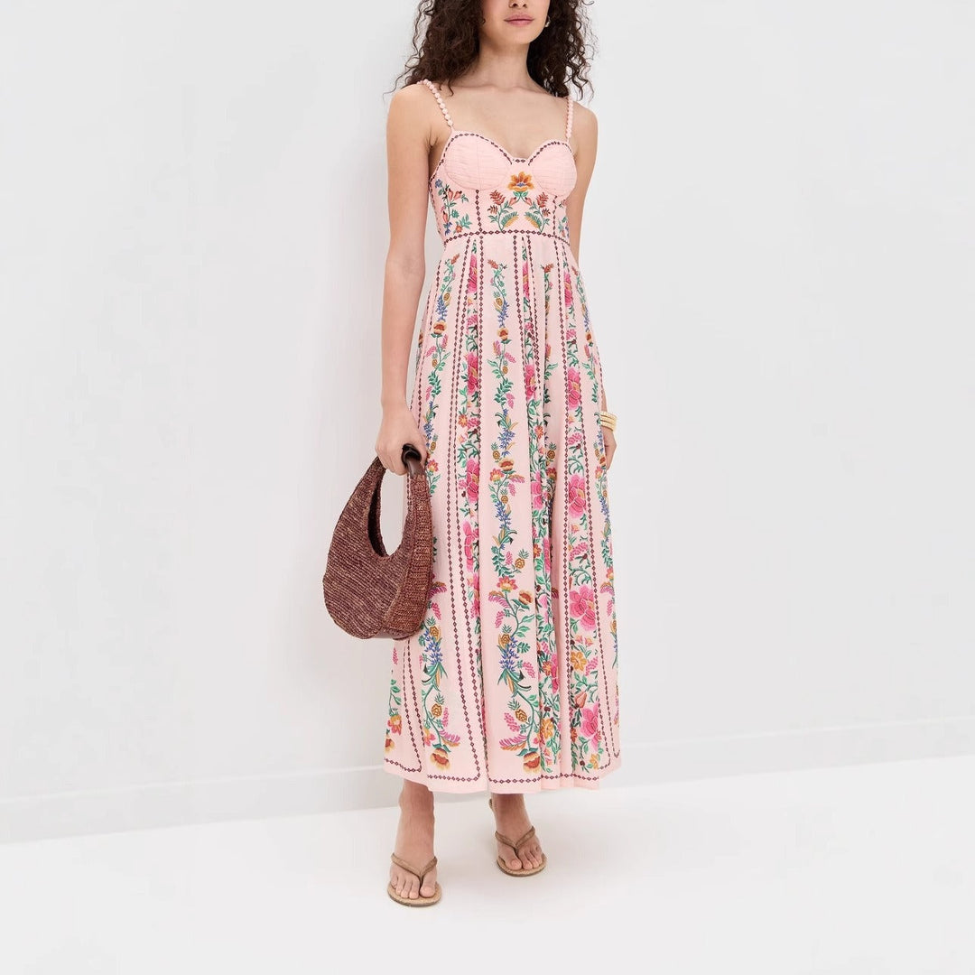 Robe longue romantique à imprimé floral et fines bretelles pour femme - Tatiana