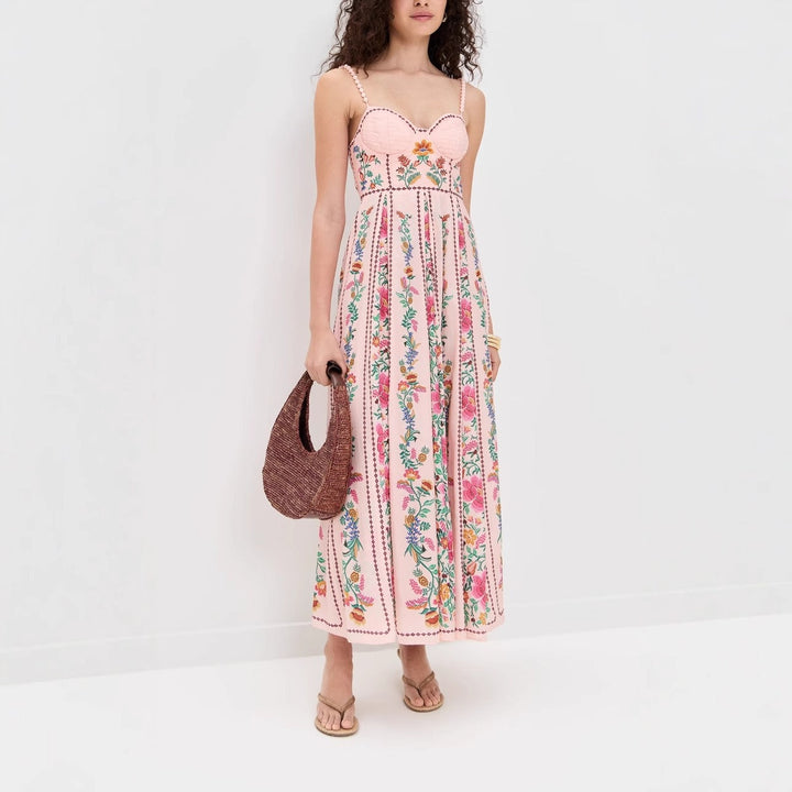 Robe longue romantique à imprimé floral et fines bretelles pour femme - Tatiana