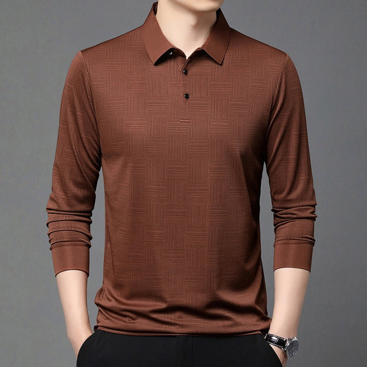 Polo en maille texturée géométrique à manches longues pour hommes - Hugo