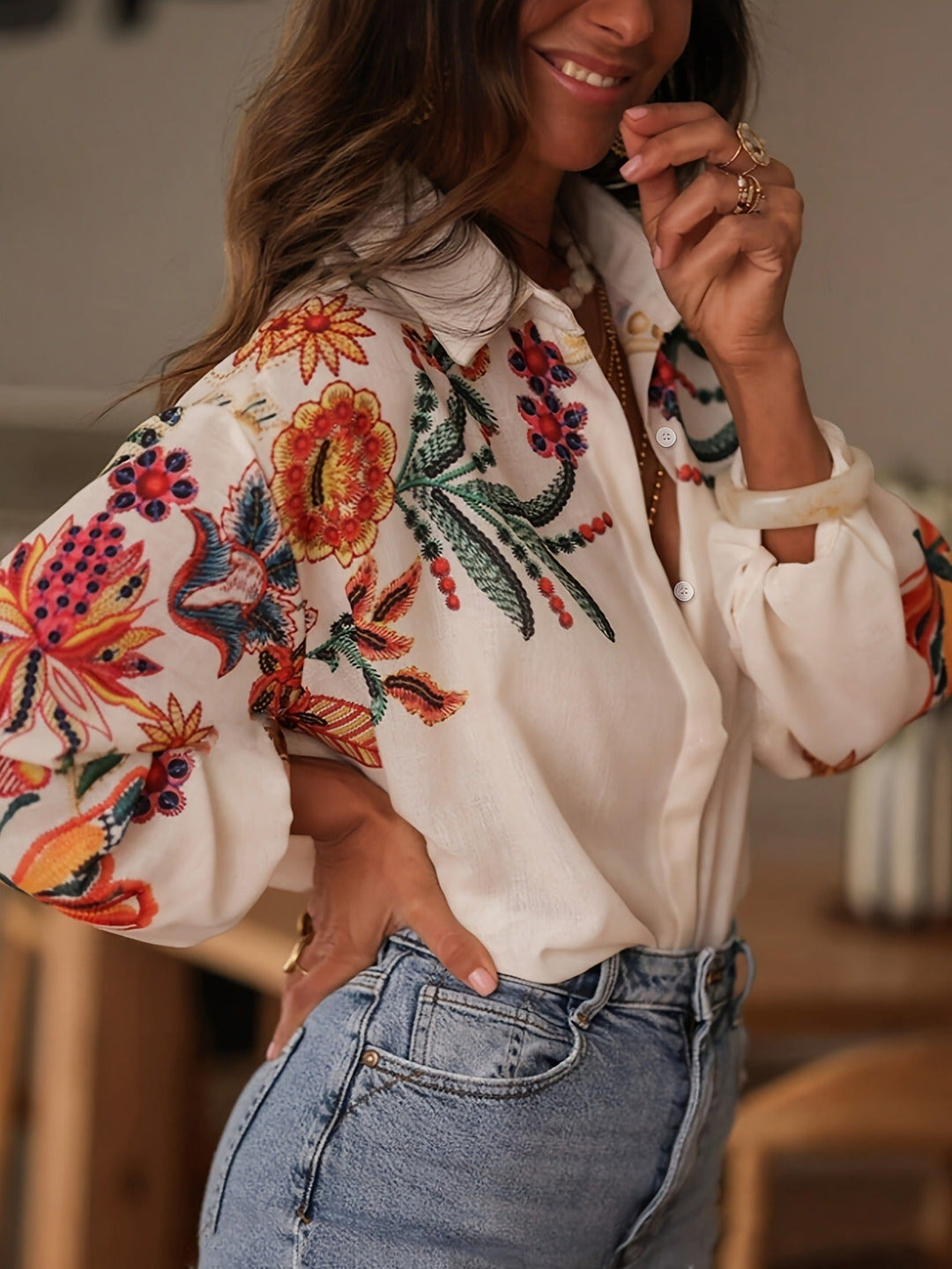 Chemisier féminin en coton avec broderie florale style bohème - Almudena