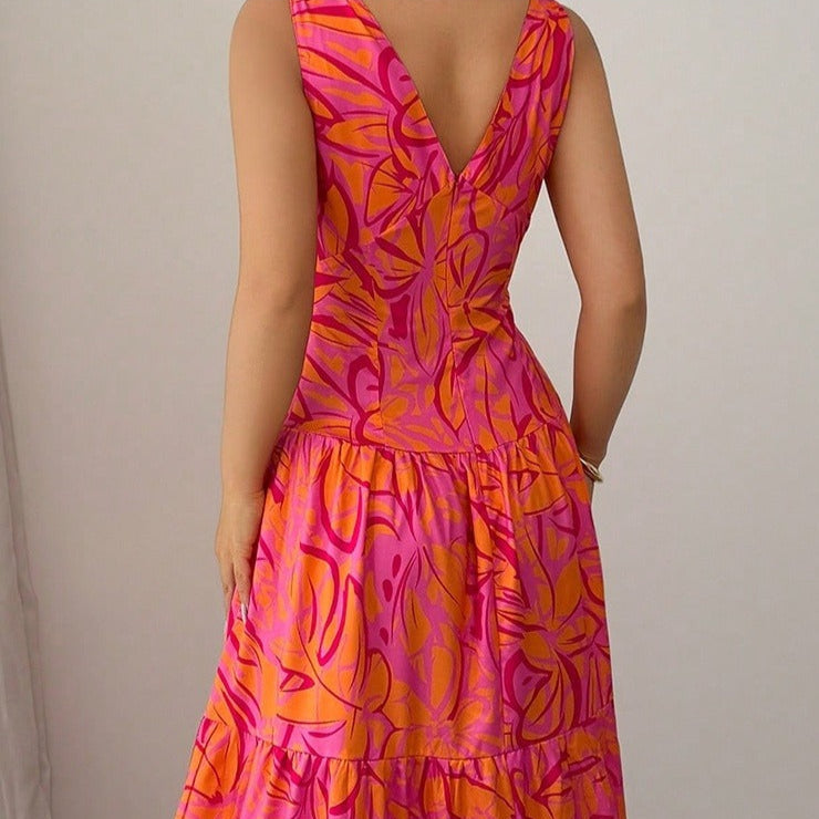 Robe femme à bretelles imprimées coupe évasée - Priscila