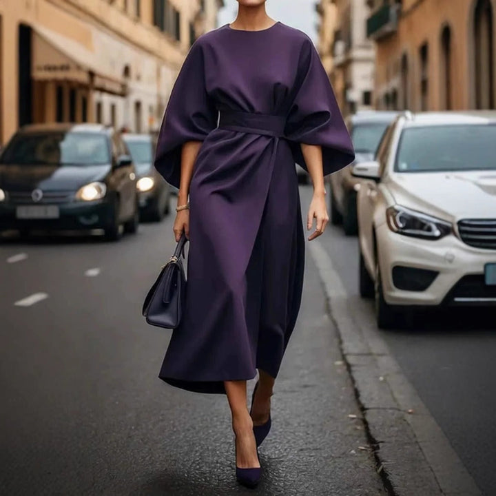 Robe femme manches chauve-souris longue élégante ceinturée - Nekta