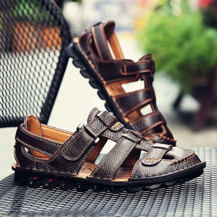 Sandales orthopédiques fermées pour hommes en cuir synthétique avec semelle sportive antidérapante - Brumak