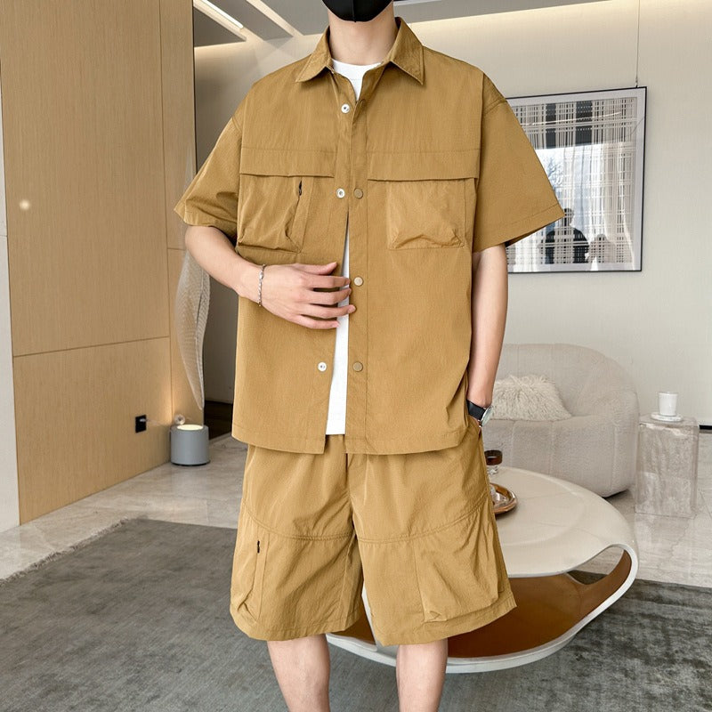 Ensemble d'été pour hommes, poches utilitaires, style décontracté - Kenji